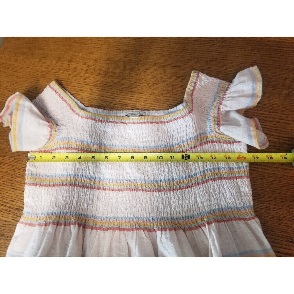 American Eagle Medium Top Smocked Peplum Crop Linen Blend Striped Women’s - Picture 10 of 10